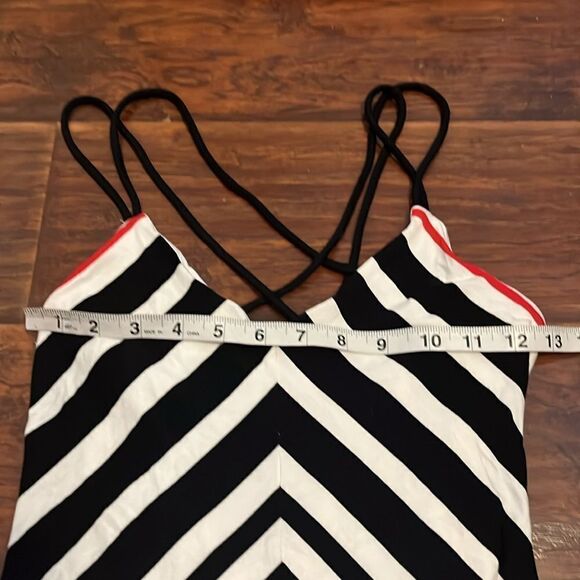 Bebe Hi-Lo Striped Black White Red Hi-Lo Dress Event Party - Picture 10 of 16